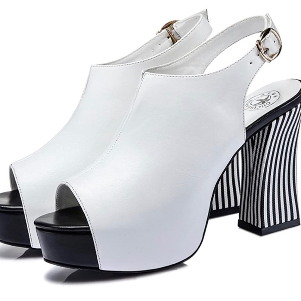 GUCIHEAVEN Peep Toe Leather Platform Slingback